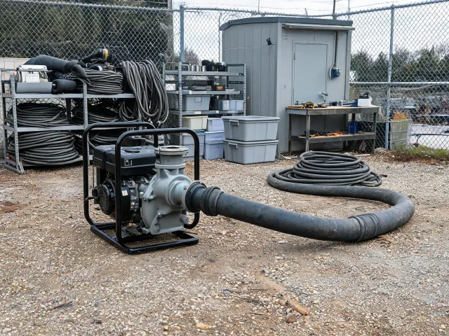 Dewatering pump in maintenance yard